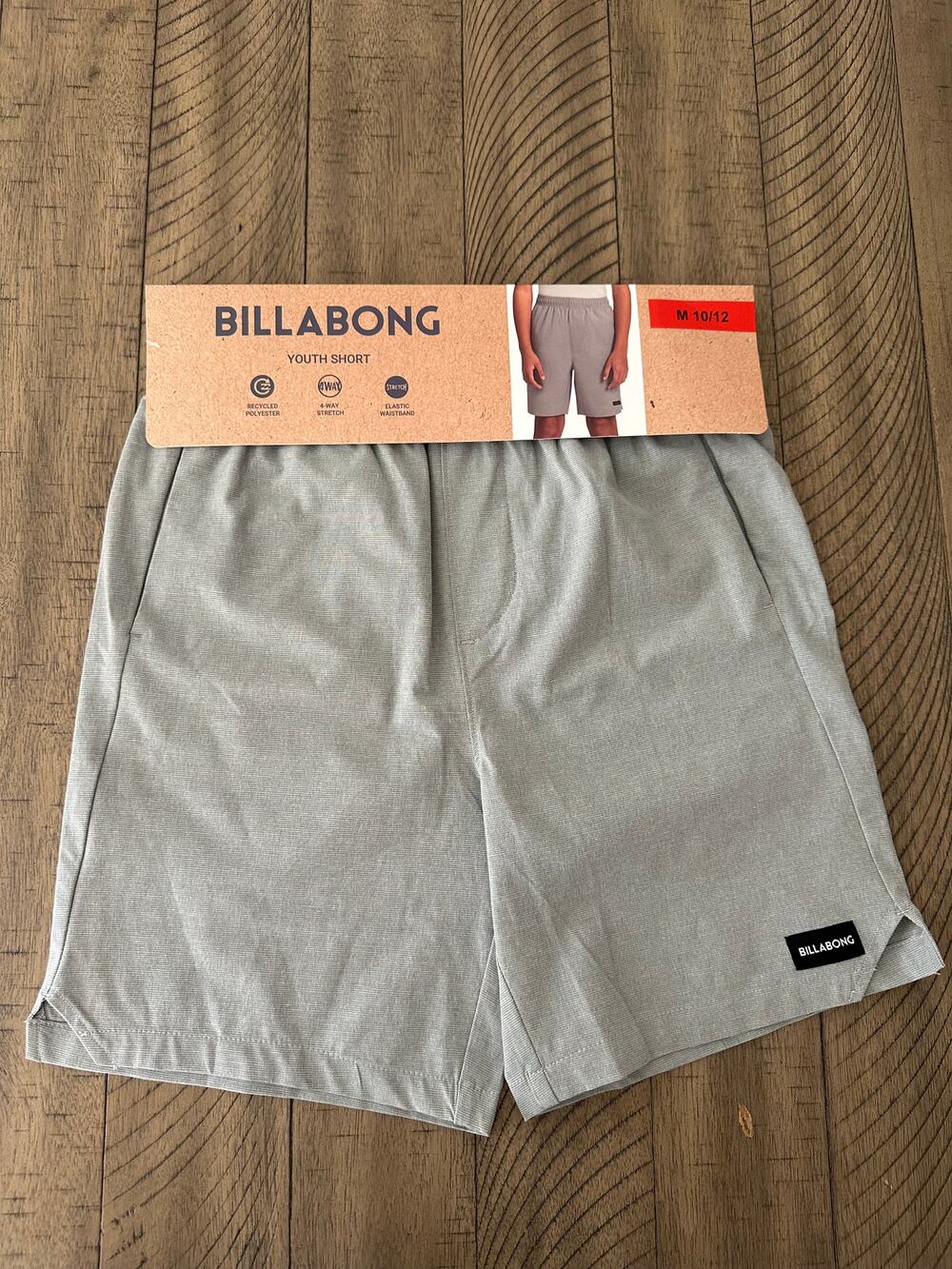 Billabong Youth Boys Short Size M 10/12 Gray 4-Way Stretch New With Tags